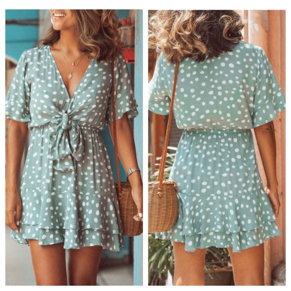 boutique deep v dress boho mini dress burnt orange dot print medium or large - Picture 7 of 9